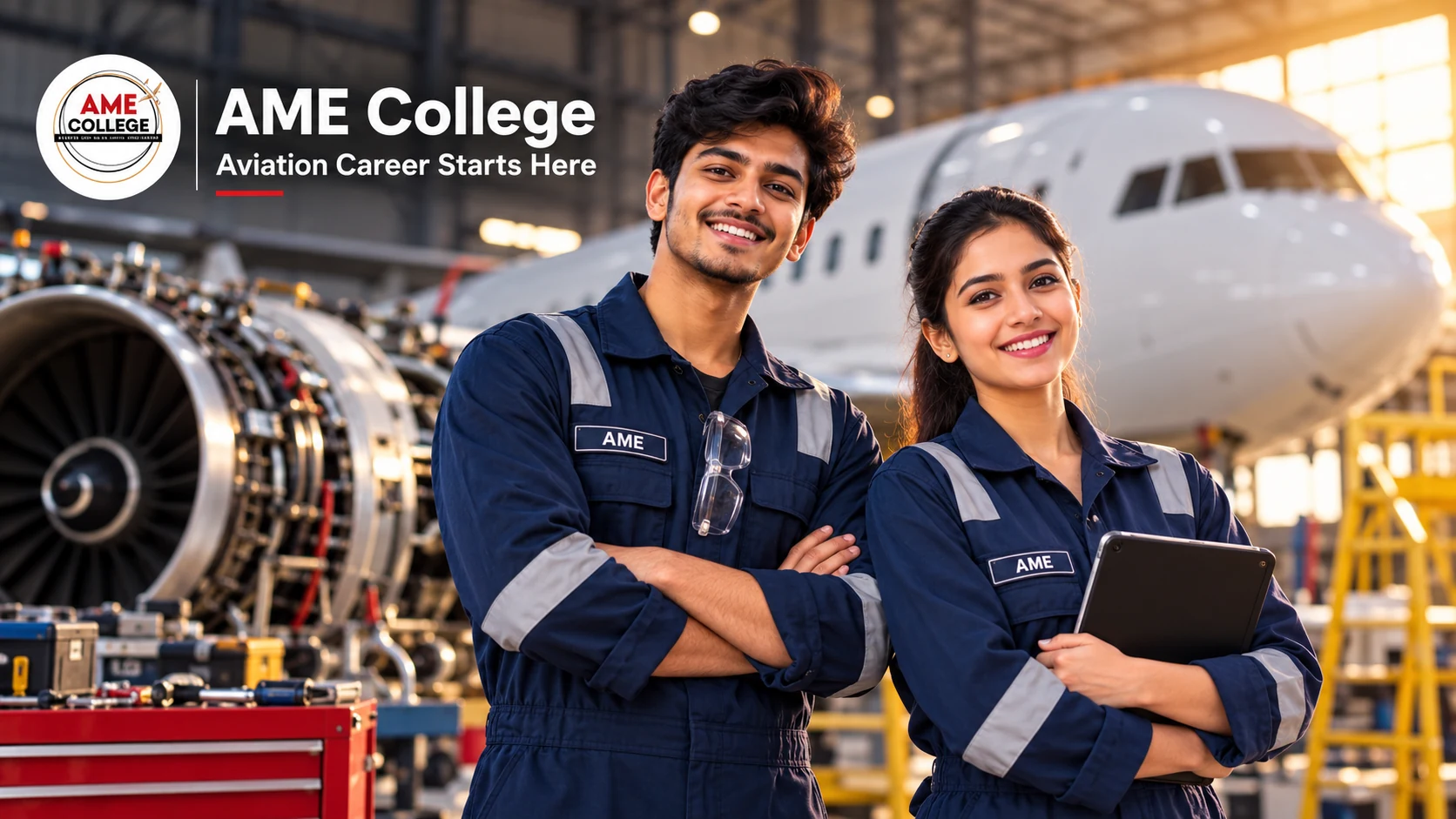 AME College students with aircraft maintenance training